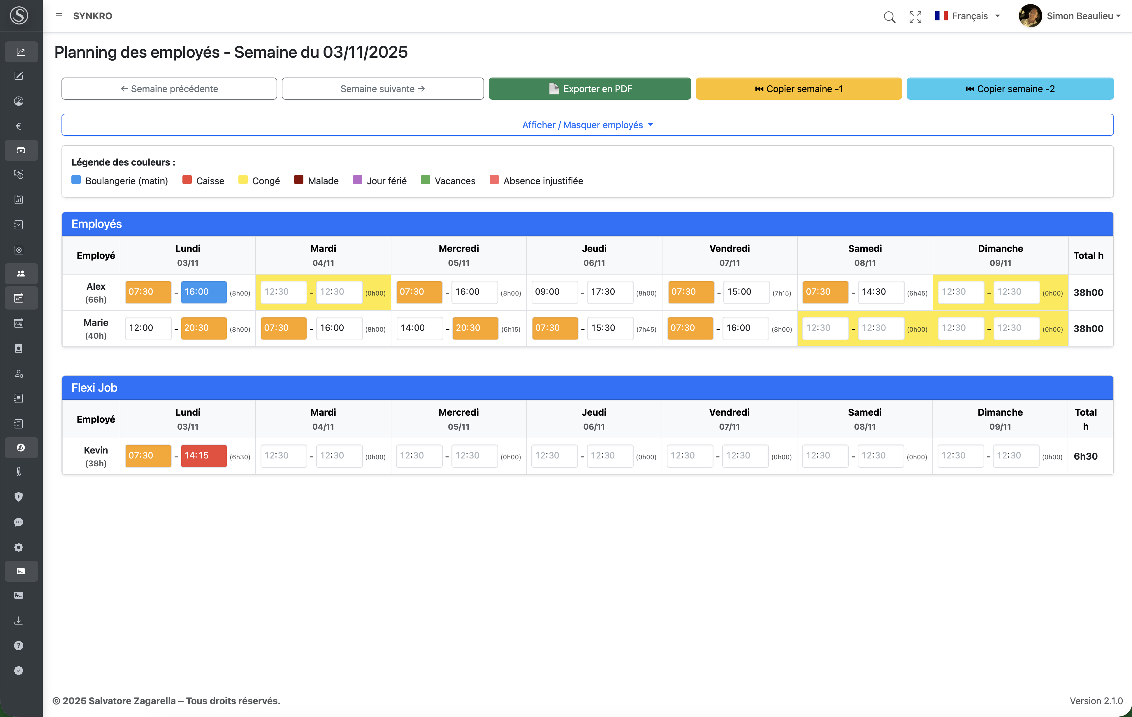 Planning hebdomadaire